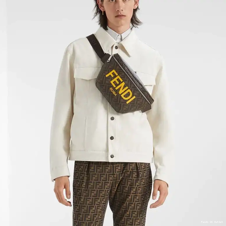 Cheap HOT FF Brown Bag In Fendi Belt Logo ROMA Fabric Motif 0503